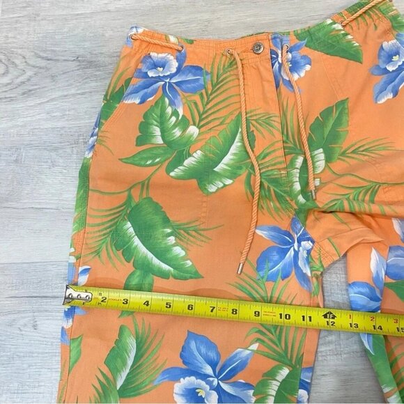 Lauren Ralph Lauren Orange and Green Tropical Floral Capri Pants Size 8 - Picture 13 of 15